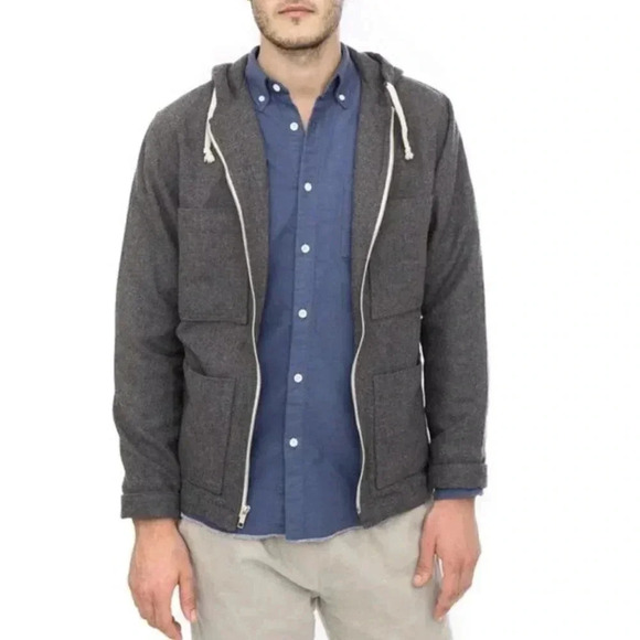 Alex Crane Bight Wool Charcoal Grey 4 Pocket Zip Hoodie Jacket Size Small - Picture 2 of 6